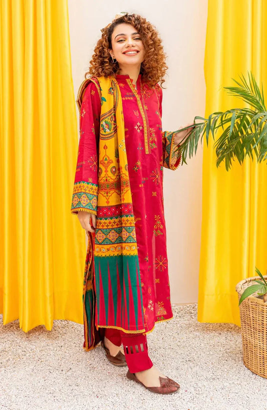 3 PIECE-EMBROIDERED LAWN SUIT-BG558