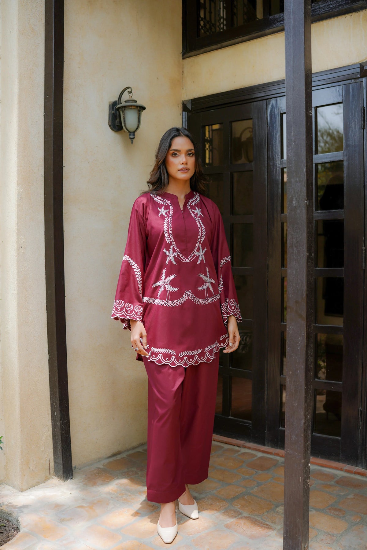 Maroon schiffli DHANAK - BG602