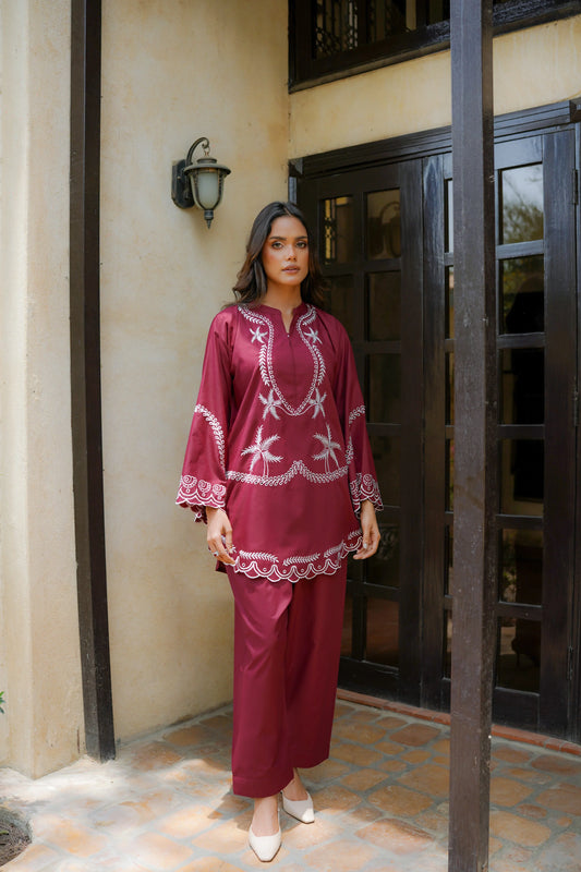 Maroon schiffli DHANAK - BG602