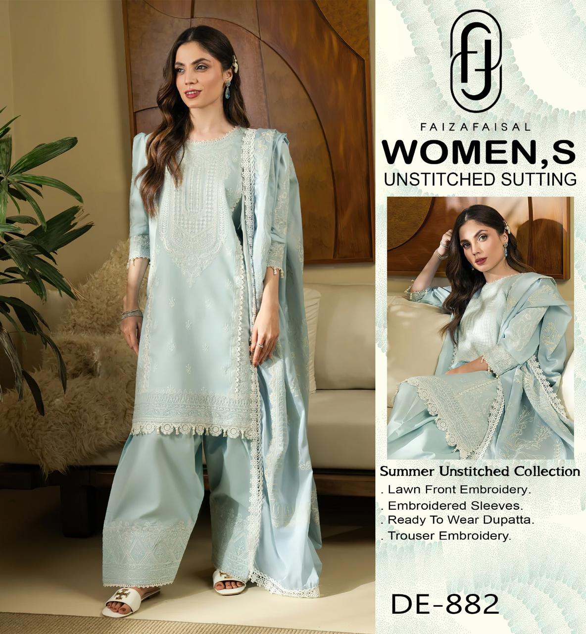 3 Piece Boring Premium Embroidery Lawn